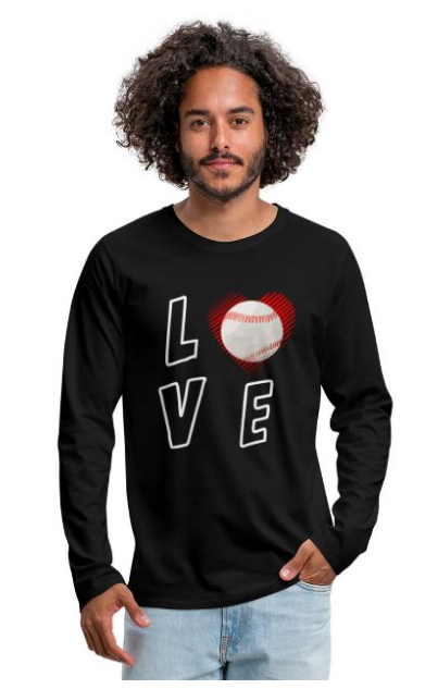 Design T-Shirt Langarm schwarz Spruch I love Baseball Motiv Herz Logo UpNDownsports