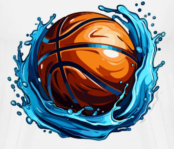 Design T-Shirt weißer Hintergrund Basketball Motiv blau brennender Basketball Logo UpNDownsports