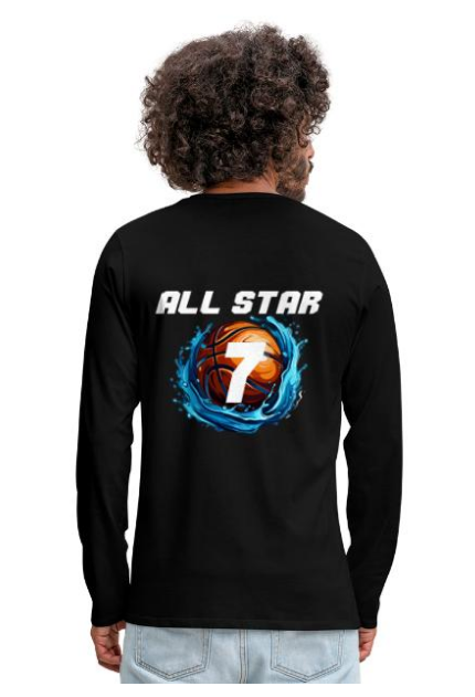 Design T-Shirt schwarz Langarmshirt Basketball Motiv blau brennender Basketball Spruch Nummer 7 All Star Logo UpNDownsports