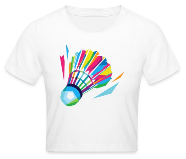 Design Federball Badminton T-Shirt weiß Frauen mit Motiv farbenfroher Federball Badmintonball in vielen Farben Logo UpNDownSports