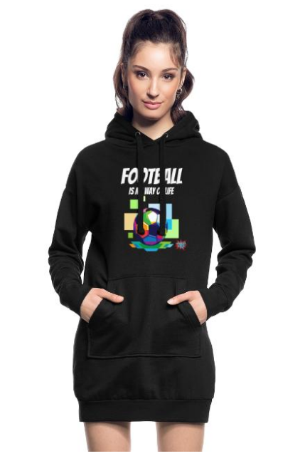 Design Hoodie Kleid Frauen schwarz Fußball mit Spruch Football is my way of life Logo UpNDownSports