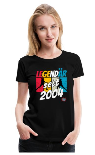 Design Tennis Geburtstag T-Shirt schwarz Frauen mit Spruch Tennis Motiv Tennisspieler Legendär seit 2004 Logo UpNDownSports