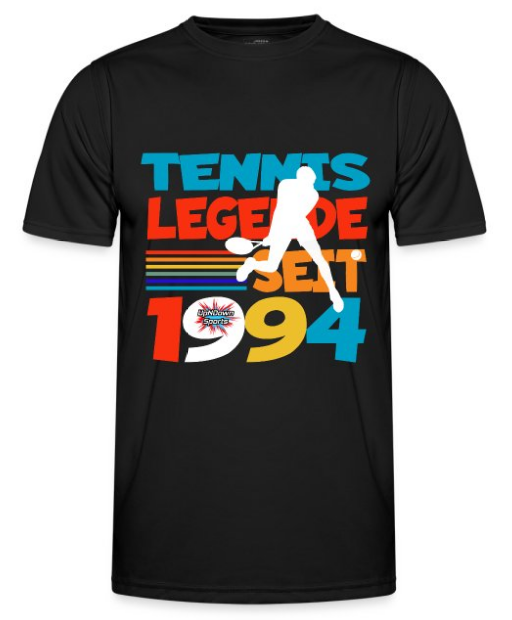 Design Tennis Geburtstag T-Shirt schwarz mit Spruch Tennis Legende seit 1994 Logo UpNDownSports