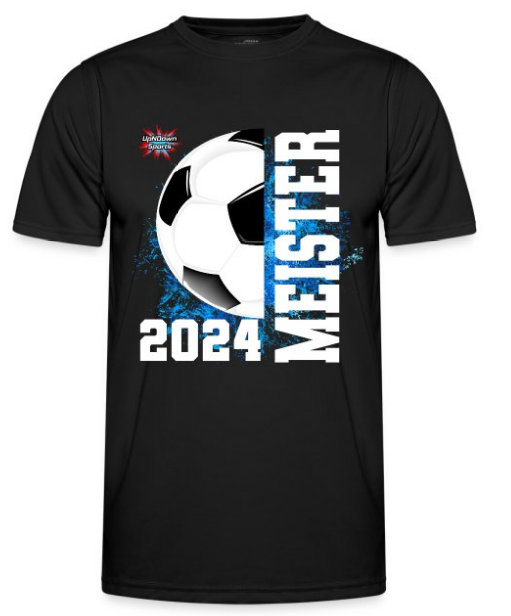 Design Fußball T-Shirt schwarz mit Spruch Meister 2024 Motiv halber Fußball Logo UpNDownSports