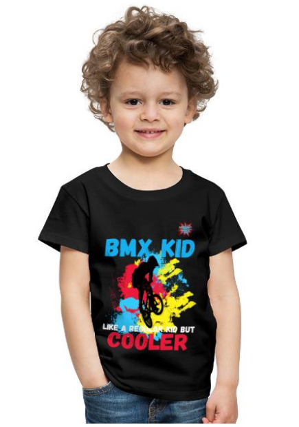 Design BMX Radfahren T-Shirt Kinder schwarz mit Spruch BMX Kid like a regular kid but cooler Logo UpNDownSports