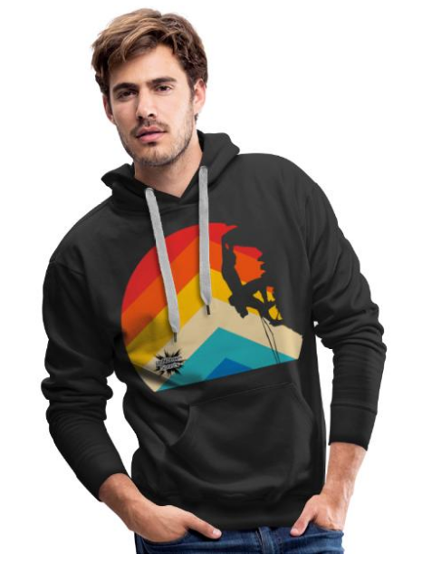Design Hoodie schwarz Klettern Motiv Kletterer beim Bouldern Logo UpNDownsports