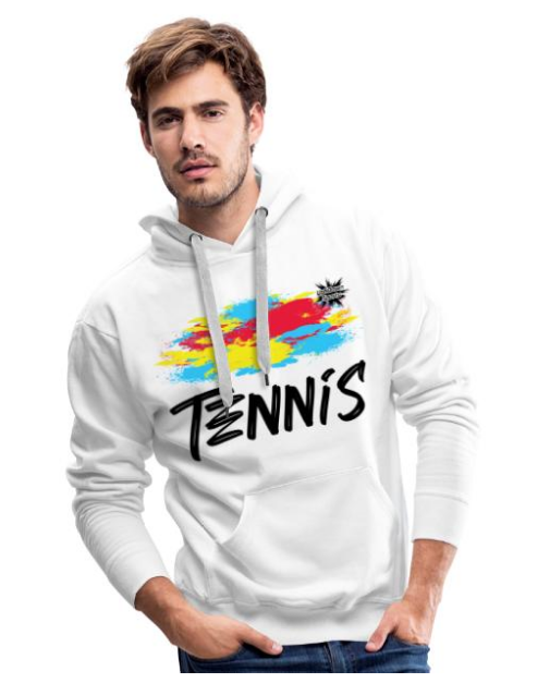 Design Hoodie Männer weiß Tennis Tennisspieler Schrift und Motiv in vielen Farben Logo UpNDownsports