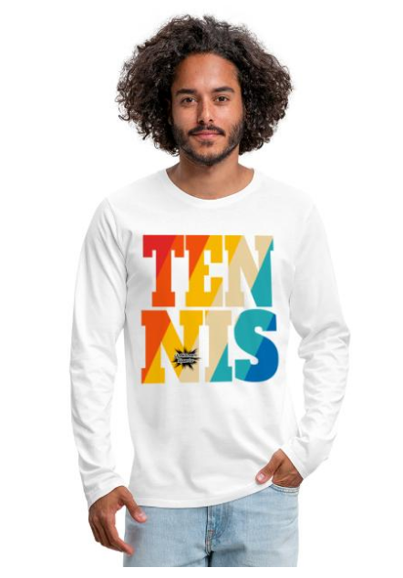 Design Langarmshirt Herren weiß Tennis Tennisspieler Schrift in vielen Farben Logo UpNDownsports