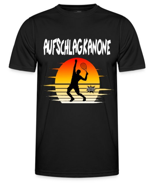Design T-Shirt schwarz Tennis Tennisspieler beim Aufschlag Spruch Aufschlagkanone Logo UpNDownsports