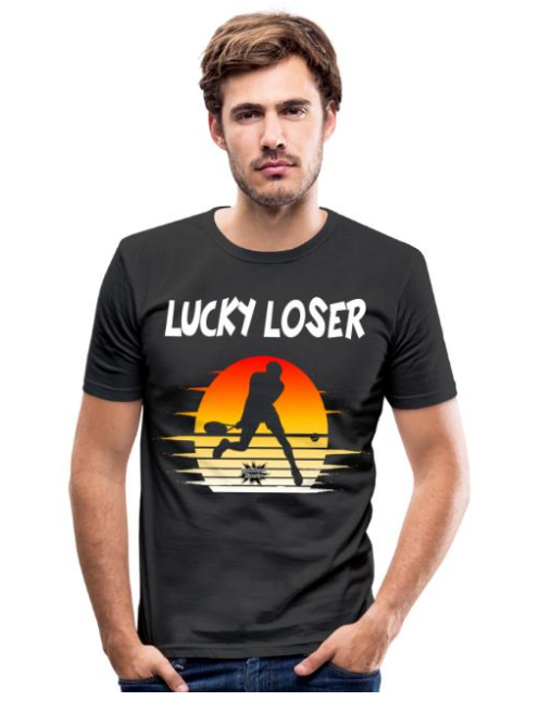 Design Tennis T-Shirt schwarz Herren Tennisspieler mit Spruch Lucky Loser