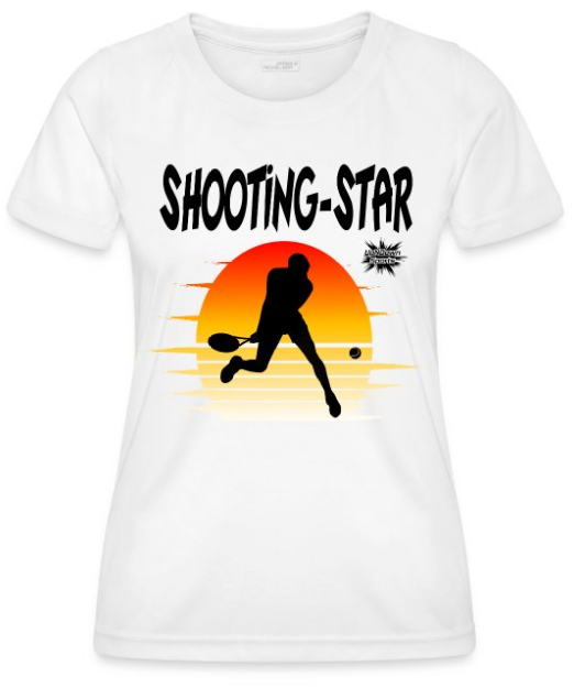 Design Tennis T-Shirt Frauen weiß Tennisspieler mit Spruch Shooting-Star