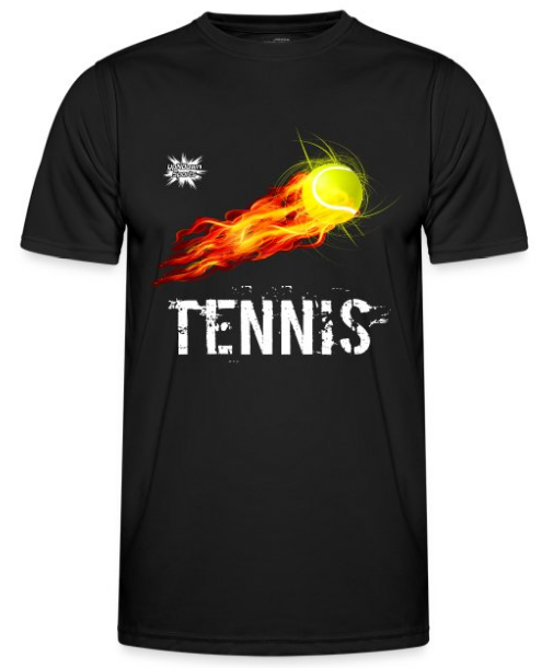 Design T-Shirt schwarz Tennis Motiv brennender Tennisball Logo UpNDownsports