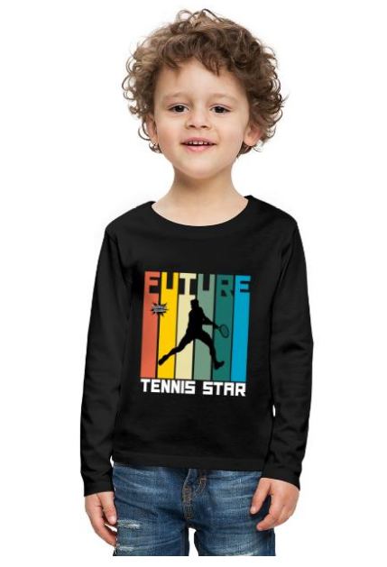 Design T-Shirt schwarz Tennis Kinder Tennisspieler beim Aufschlag Spruch Future Tennis Star Logo UpNDownsports