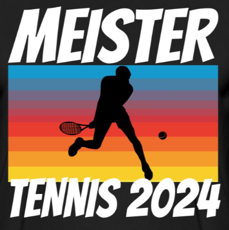 Design Meister oder Aufsteiger T-Shirt für Tennis mit Tennisspieler auf farbigem Hintergrund